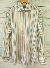 Thomas Dean Men's Striped Dress Shirt Size XXL Contrast Flip Cuffs Button Front