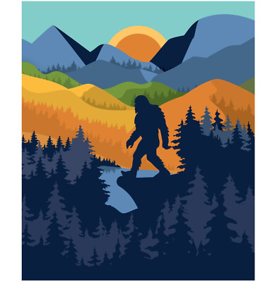 FLEECE Bigfoot Scene Snuggle Fleece Blanket 50''x60'' camping sasquatch kids adult
