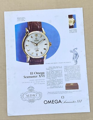 Omega Vintage 60er Jahre Werbeseite Seamaster XVI Gold 18kt Olympia OEM /
