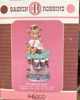 Enesco Christmas Ornament 1990 Baskin Robbins 31 Flavors You Malt My Heart Bear 