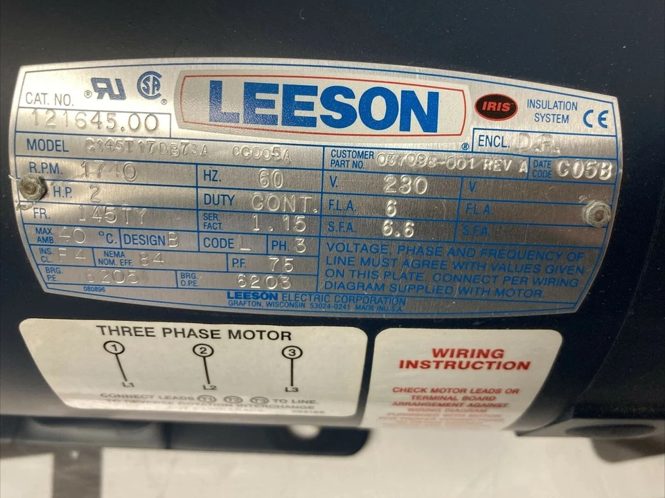 Leeson C145T17XKA 120038.00 2Hp Motor AC 208-230/460 V 1800 Rpm 4P 145TC 3 Ph - Image 2 of 4