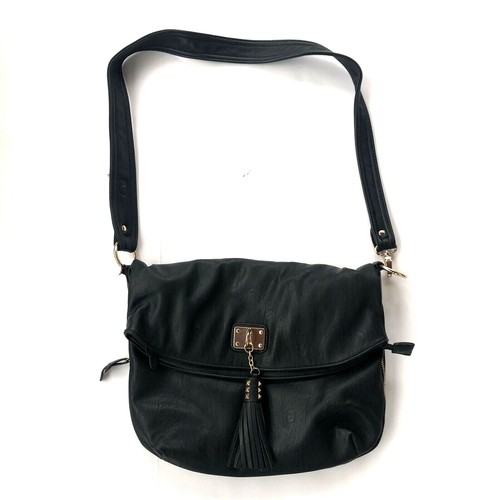 Aldo Fold Over Cross Body Bag Black and Gold Tassle Purse eBay