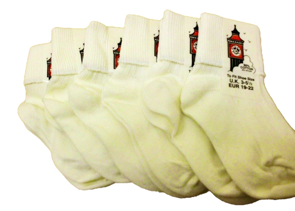 BIG BEN MÄDCHENSOCKEN 6 Paar TURN OVER TOP KNÖCHEL. IN CREME. ALLE GRÖSSEN. BRITISCH KAUFEN