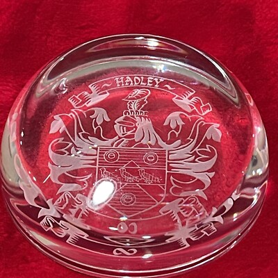 Crystal  Hadley  Crest Etched/Frosted paper weight Name Sake Gift 4 