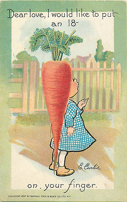 E. CURTIS A/S FANTASY ''GARDEN PATCH'' ''...PUT AN 18 CARROT ON YOUR FINGER.'' 1908 
