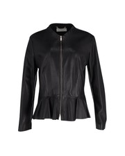 Boss Zip Peplum Jacket In Black Lambskin Leather Uk18