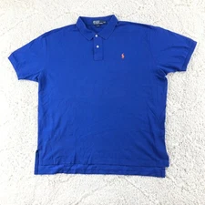 Polo Ralph Lauren Men's XXL Blue Cotton Polo Rugby Shirt Embroidered Orange Pony