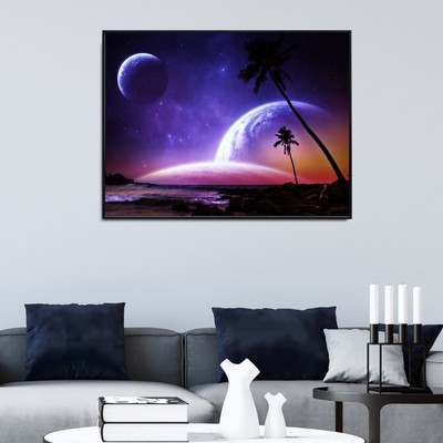Mond am Nachthimmel Sterne Luxus gerahmtes Wandbild Bild Druck hochwertig groß