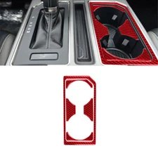 For Ford F-150 15-17 Vinyl Red Carbon Fiber Center Console Water Cup Holder Trim