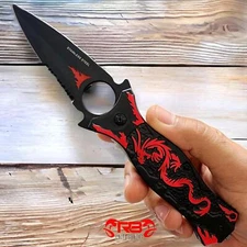 8.5" Dragon Engraved Tactical Survival Spring Assisted Open Folding Pocket Knife