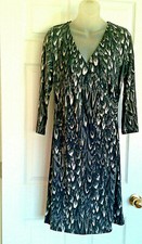 Talbots Stretch Knit Dress S Faux Wrap Surplice Crossover Bust Gray Black White
