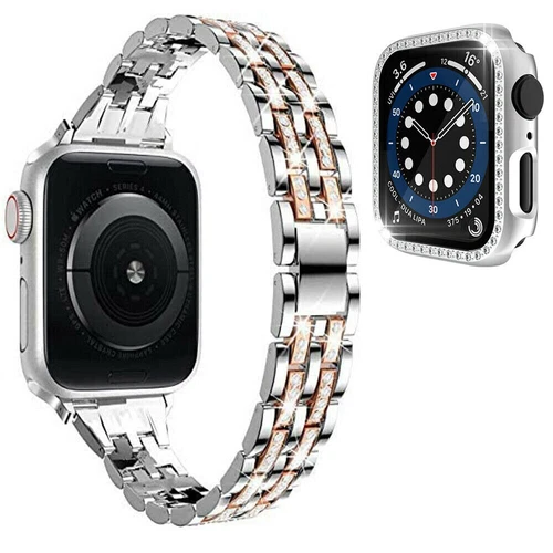 Armband + Bling Case für Apple Watch 10 9 8 7 6 5 iWatch 49mm Edelstahlband - Bild 13 von 43