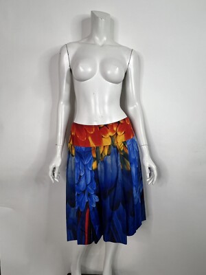 Vtg PRADA SS2005 BLUE FEATHER PRINT SILK SKIRT IT42