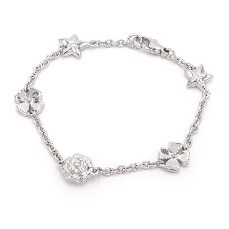 CHANEL Camellia Clover Star Three Symbols Bracelet White Gold 750