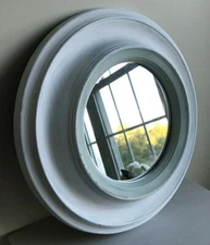 Parisian Home Framed Wall Mirror Hanging Round Distressed White Shabby 16"