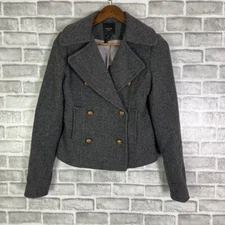 Smythe Double Breasted Wool Blend Charcoal Gray Gold Button Blazer Jacket Sz 4