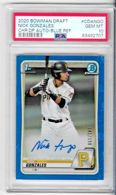 2020 BOWMAN DRAFT CHROME NICK GONZALES BLUE REFRACTOR 1ST AUTO RC /150 PSA 10