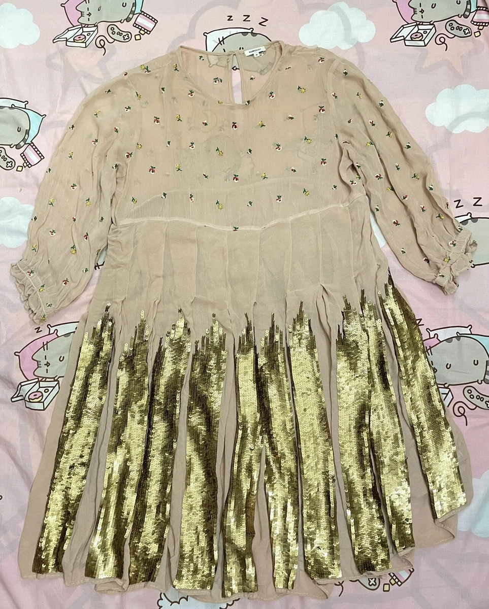 Robe à Sequins Manoush Taille 38 - Motif Fleurs Bleu, Mini Robe Neuve Avec étiquette