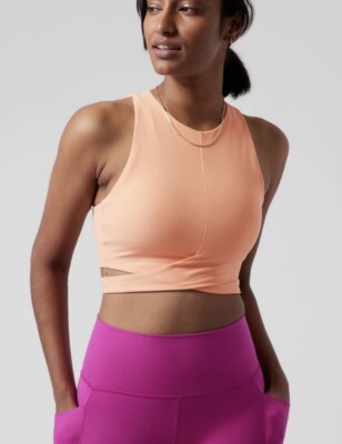 Athleta Conscious Cut Out Crop Top Removable Cups Light Orange NWT Bra Small