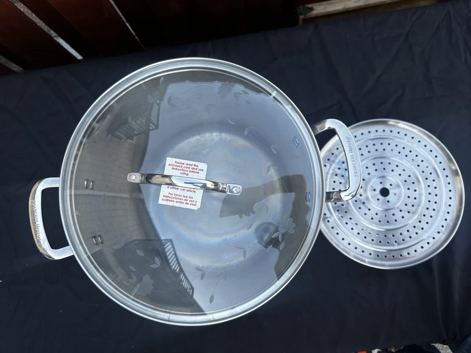 Princess House Heritage acero inoxidable clásico 25 cuartos de galón Olla con estante de vapor 6713 Foto 2 de 4