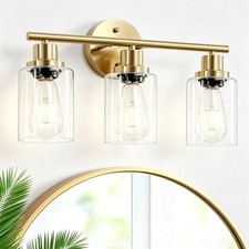 3-Light Vanity Lights, Brushed Gold Bathroom Light Fixtures 17.7 Inch : 3-Light