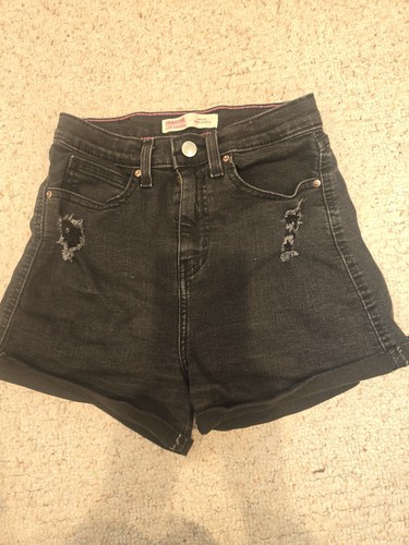 Signature Levi Strauss Girls Sz W12 Black Heritage Mom Shorts Cuffs Distressed