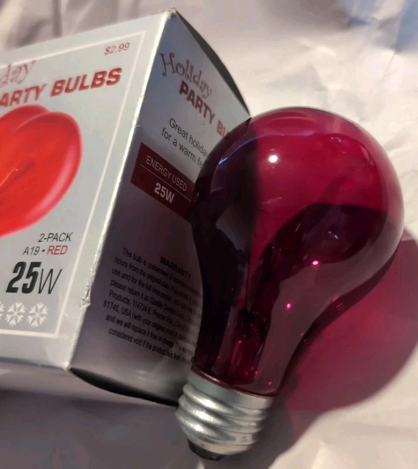 RED BULBS Translucent 2pak 25W A19 Holiday PARTY  1000hrs Medium Base #5800 - Image 4 of 4