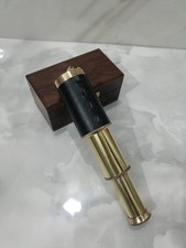 6" Brass Handheld Telescope with Wooden Box - Pirate Navigation with Anchor Wood