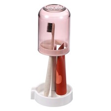 Toothbrush Holder with Cup Cover Toothpaste Organizer Transparent Pink