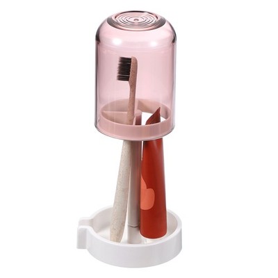 Toothbrush Holder with Cup Cover Toothpaste Organizer Transparent Pink
