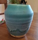 Old Japanese Awaji Style Pottery Turquoise Matte Glaze Vase, Stamped  — photo 2