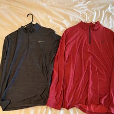 Nike Dri-FIT Men's Dark Gray  Red L S 1/4 Zip Pullover Long Sleeve Mock Neck