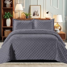 Quilted Bedspread 3 Piece Embossed Bed Throw Single Double King Size Bedding Set
