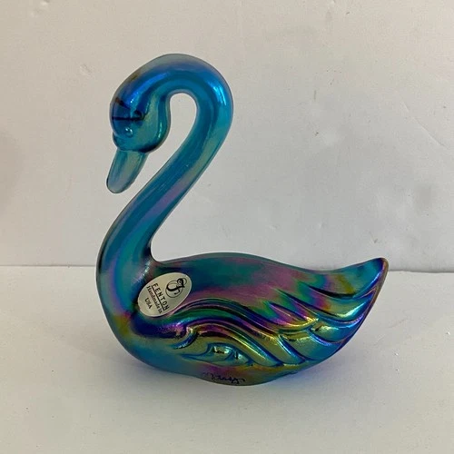 Fenton Carnival Glass Swan Iridescent Signed