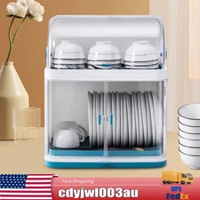 2-Layer Kitchen Dish Rack Drain Bowl Cup Plate Dish Drying Drainer with Cover