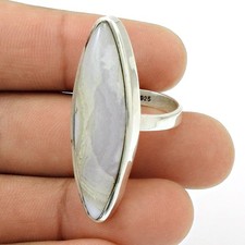 Blue Lace Agate Stone 925 Sterling Silver Engagement Statement Mother Ring US 7