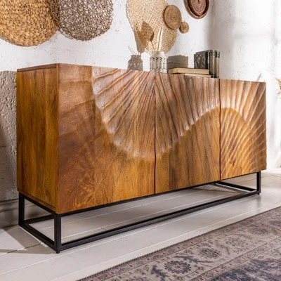 Massives Sideboard SCORPION 140cm braun Mangoholz aufwendige 3D Schnitzereien - Bild 1 von 4