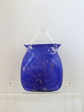 Art Glass Style Cobalt/Gold Speckled Hand Blown Purse/Handbag Vase Gift Bag VTG
