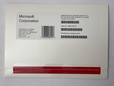 Windows Server 2025 Standard 64Bit 64 Core - Unlimited CAL Lizenz DVD + Key