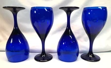 Vintage Libbey Glass 7.5" Cobalt Blue Stemmed Water/Ice Tea Goblet/Set Of Four 4