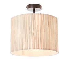 Image of Luminosa Longshore Single Semi Flush Ceiling Lamp, Natural Seagrass, Matt Black