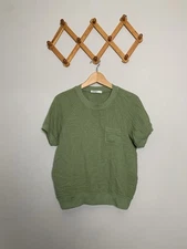 Stateside Women’s Made in USA Green Double Gauze Boxy Pocket Tee Shirt SZ S