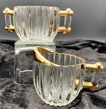 Vintage MCM Jeannette Glass, "National w/ Gold Accents" Open Sugar & Creamer Set