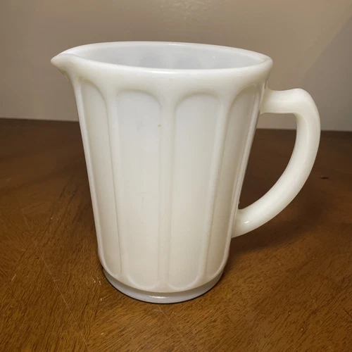 Vintage White Milk Glass Ribbon Panel Design Pitcher 5  Height