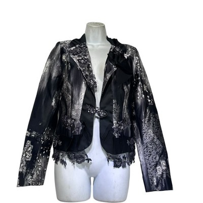 Alberto Makali Silk Beaded lace black white Evening Jacket Size 4