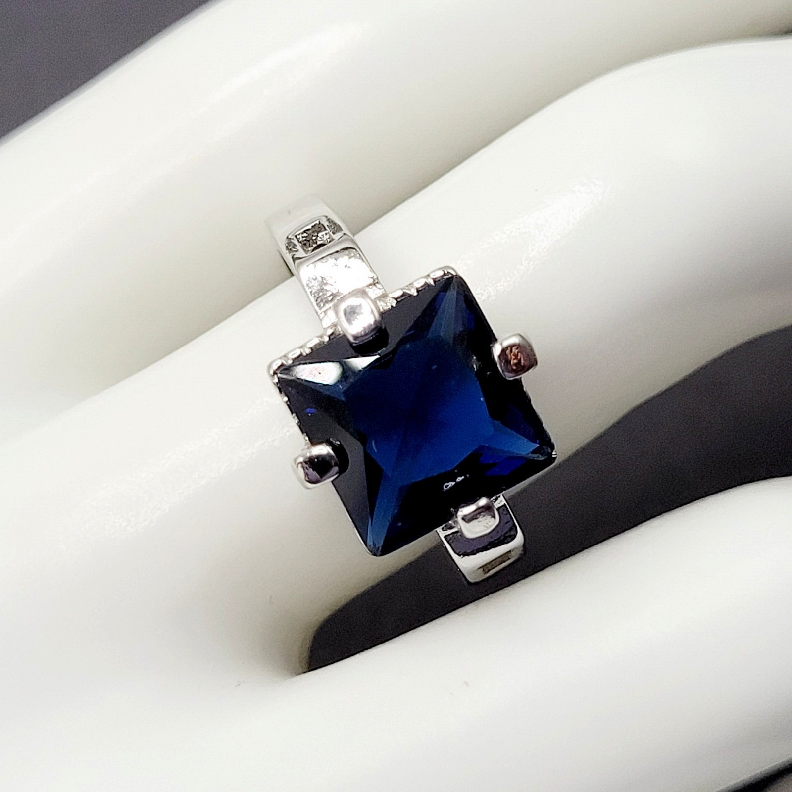 Art Deco Style Blue Square Rhinestone Silver Tone… - image 1