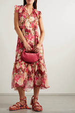 Zimmermann Wonderland Flutter Dress Peonies Floral Silk Midi Size 0 / AU 8 US 4