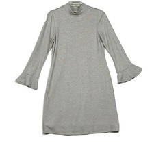 White House Black Market Womens Sweater Dress Small Beige Silver Flutter Sleeves