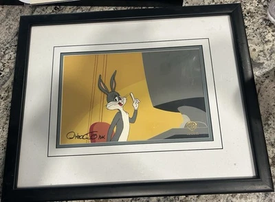 Warner Bros. Bugs Bunny Signed Production Cel by Chuck Jones Framed w/ COA - Image 1 of 2