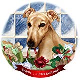 Greyhound Cream Dog Porcelain Ornament Pet Gift 'Santa. I Can Explain '